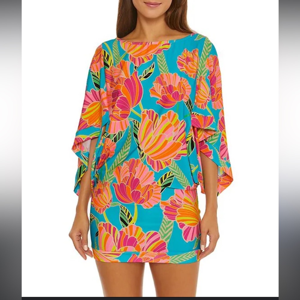 Trina Turk Women's Kimono Poppy Tunic Dress Floral Print Beach Cover Up - Picture 2 of 8